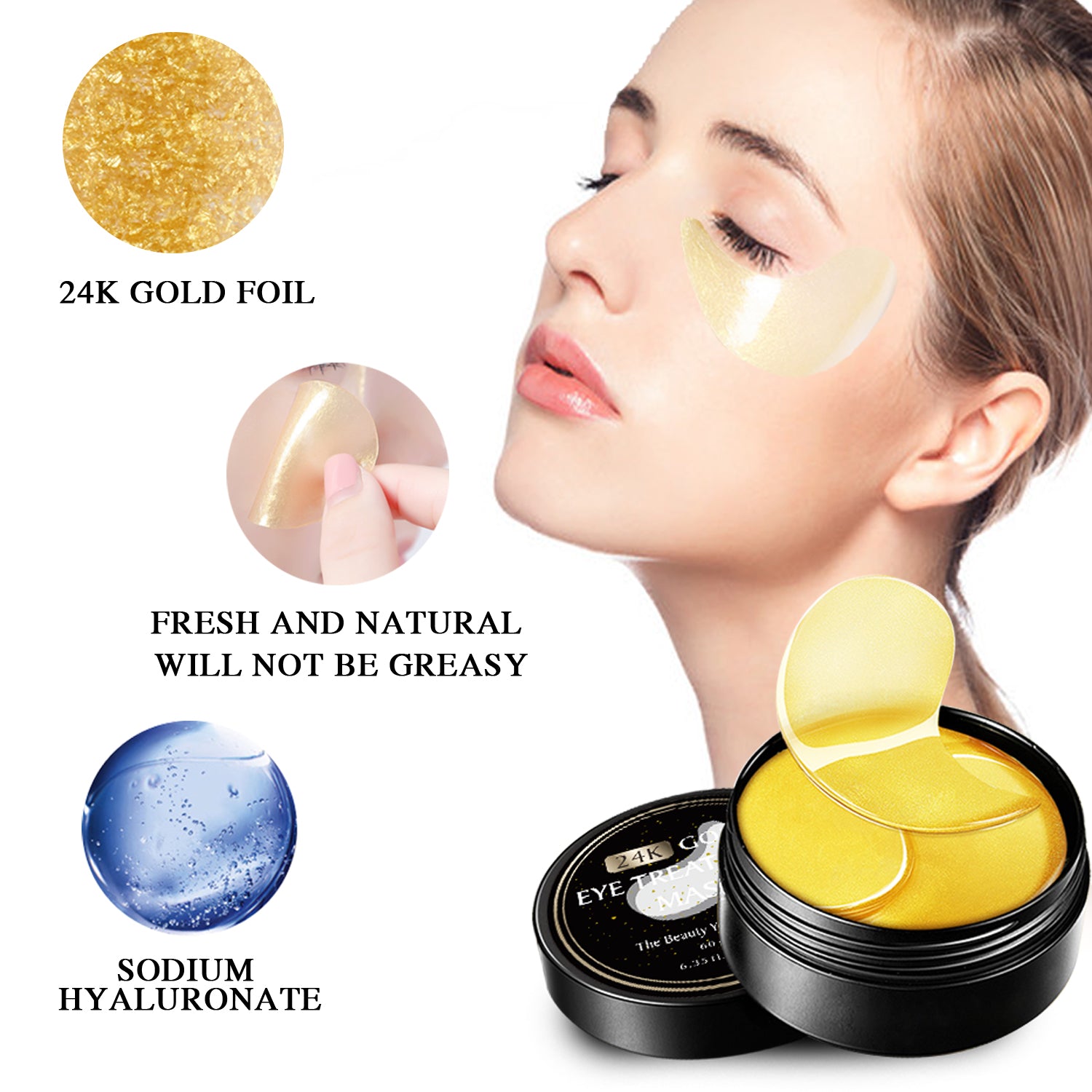 24K Gold Firming Gel Eye Mask – Hydrating & Revitalizing Skincare – With 24K Gold, Caffeine & Honey – 30 Pairs