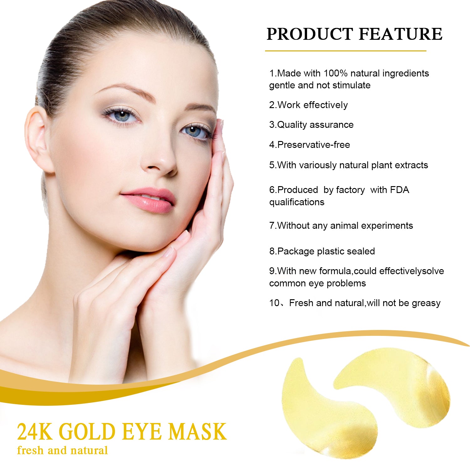 24K Gold Firming Gel Eye Mask – Hydrating & Revitalizing Skincare – With 24K Gold, Caffeine & Honey – 30 Pairs