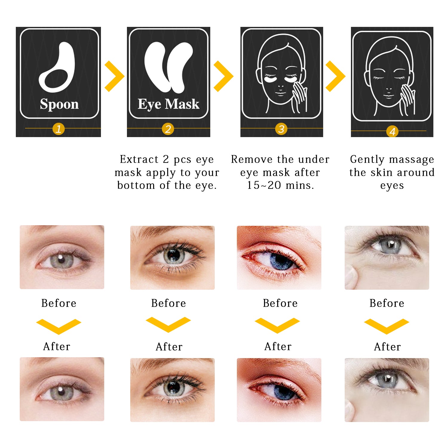 24K Gold Firming Gel Eye Mask – Hydrating & Revitalizing Skincare – With 24K Gold, Caffeine & Honey – 30 Pairs