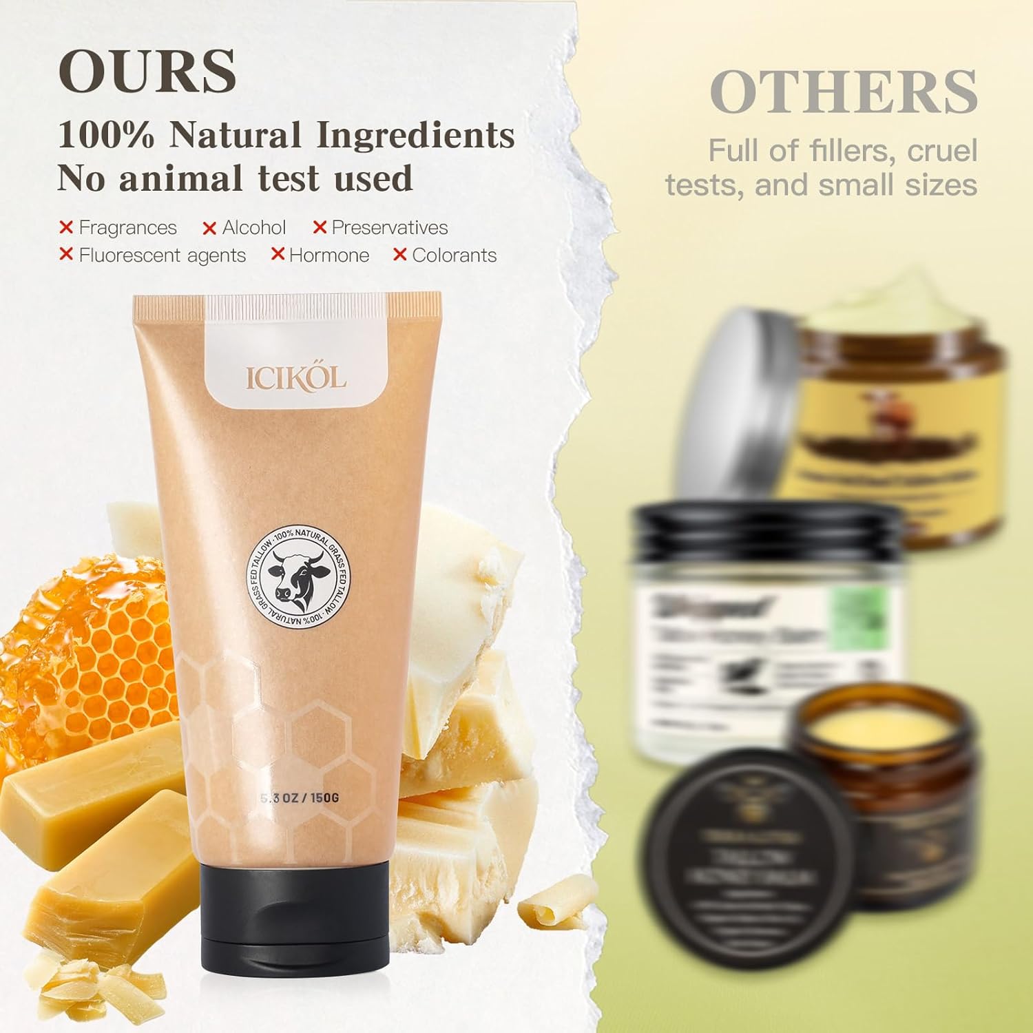 Organic Beef Tallow Honey Balm  150ml (5.3 oz)